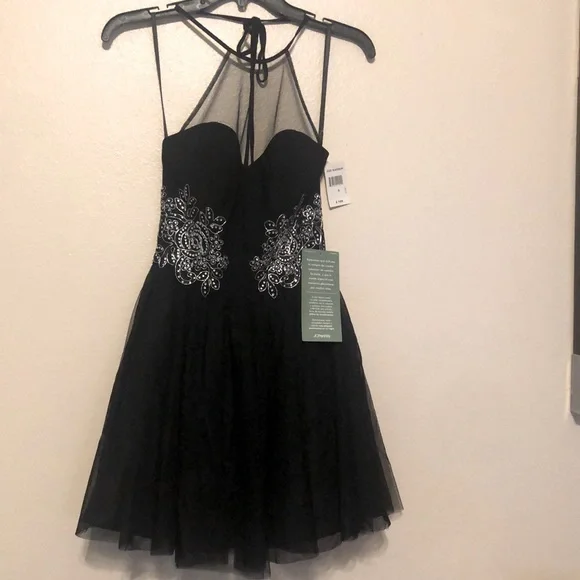 anthony richards formal dresses Black Rhinestone One Shoulder A Line Prom Dress with Slit, Black / 4 main image 1